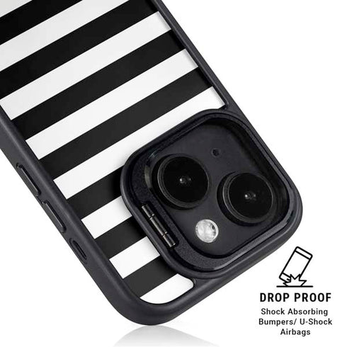 White and Black Stripes iPhone 15 Plus Kickstand Case