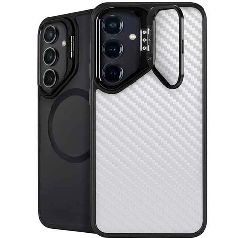 White Carbon Fiber Specialty Texture Material Galaxy S25 Kickstand Case