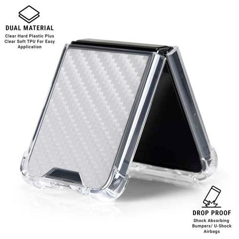 White Carbon Fiber Specialty Texture Material Galaxy Z Flip7 Clear Case