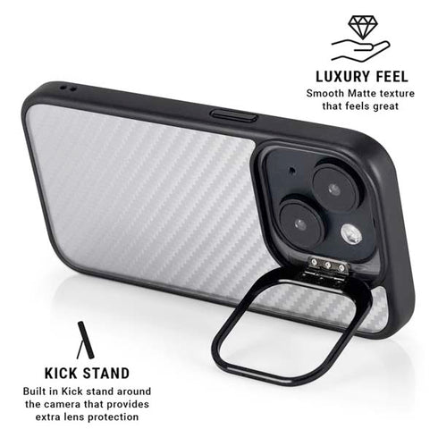 White Carbon Fiber Specialty Texture Material iPhone 14 Plus Kickstand Case