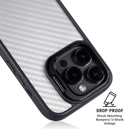 White Carbon Fiber Specialty Texture Material iPhone 14 Pro Max Kickstand Case