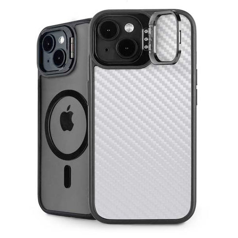 White Carbon Fiber Specialty Texture Material iPhone 15 Kickstand Case