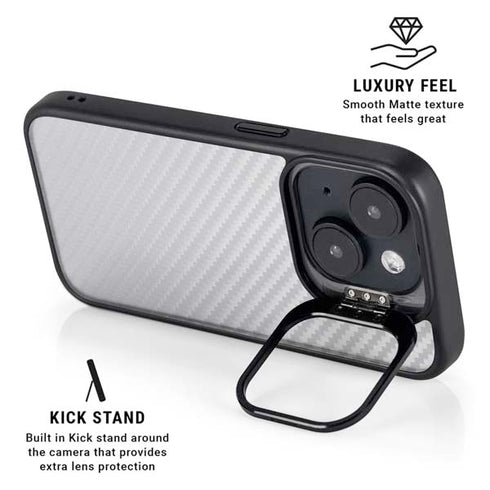 White Carbon Fiber Specialty Texture Material iPhone 15 Kickstand Case
