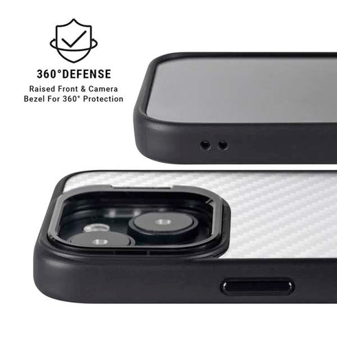 White Carbon Fiber Specialty Texture Material iPhone 15 Kickstand Case