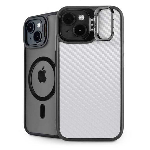 White Carbon Fiber Specialty Texture Material iPhone 15 Plus Kickstand Case