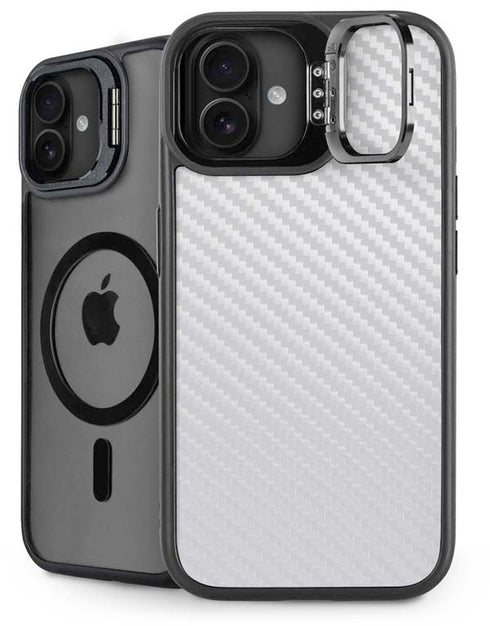 White Carbon Fiber Specialty Texture Material iPhone 16 Kickstand Case