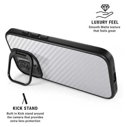 White Carbon Fiber Specialty Texture Material iPhone 17 Kickstand Case