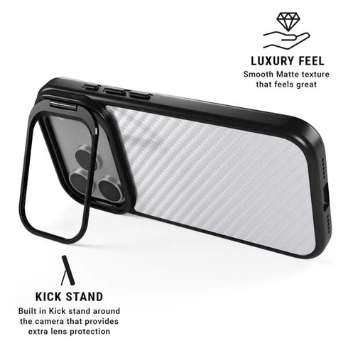 White Carbon Fiber Specialty Texture Material iPhone 17 Pro Max Kickstand Case