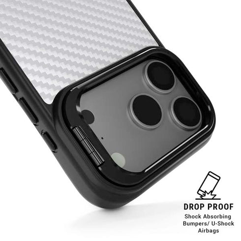 White Carbon Fiber Specialty Texture Material iPhone 17 Pro Max Kickstand Case