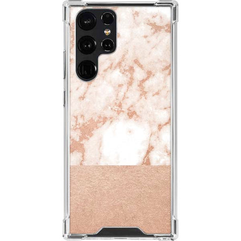 White Rose Gold Marble Galaxy S22 Ultra Clear Case
