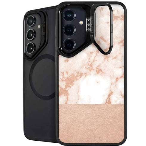White Rose Gold Marble Galaxy S24 FE Kickstand Case
