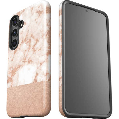 White Rose Gold Marble Galaxy S25 Plus Impact Case