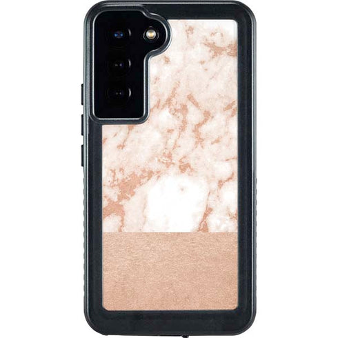 White Rose Gold Marble Galaxy S24 Plus Waterproof Case
