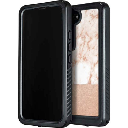 White Rose Gold Marble Galaxy S24 Plus Waterproof Case
