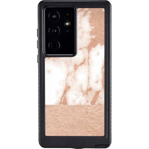 White Rose Gold Marble Galaxy S24 Ultra Waterproof Case