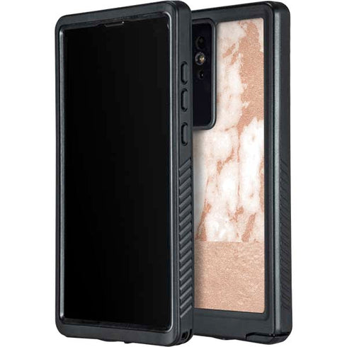 White Rose Gold Marble Galaxy S24 Ultra Waterproof Case