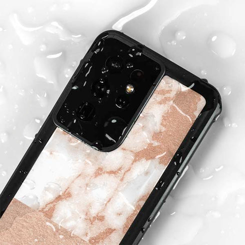 White Rose Gold Marble Galaxy S24 Ultra Waterproof Case