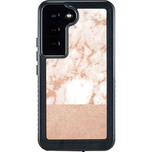White Rose Gold Marble Galaxy S24 Waterproof Case