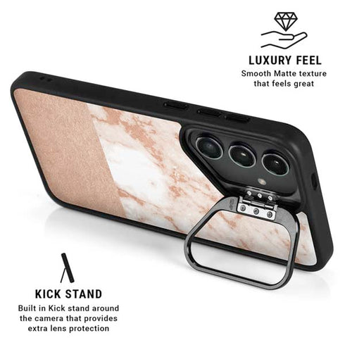 White Rose Gold Marble Galaxy S25 FE Kickstand Case