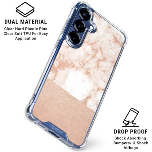 White Rose Gold Marble Galaxy S25 Plus Clear Case