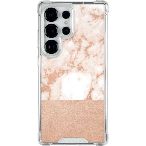 White Rose Gold Marble Galaxy S25 Ultra Clear Case