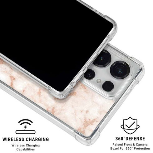 White Rose Gold Marble Galaxy S25 Ultra Clear Case