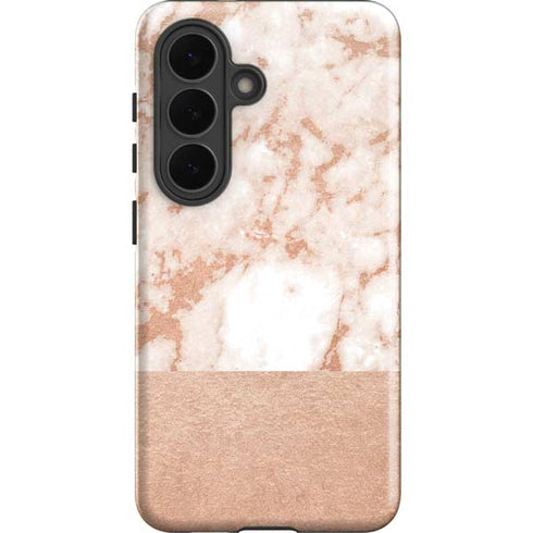White Rose Gold Marble Galaxy S26 Plus Impact Case