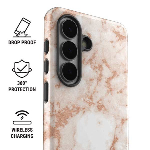 White Rose Gold Marble Galaxy S26 Plus Impact Case
