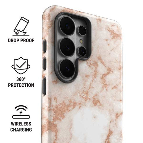 White Rose Gold Marble Galaxy S26 Ultra Impact Case