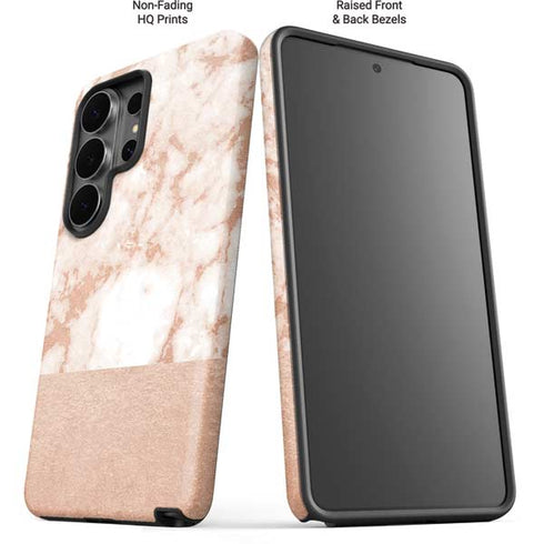 White Rose Gold Marble Galaxy S26 Ultra Impact Case