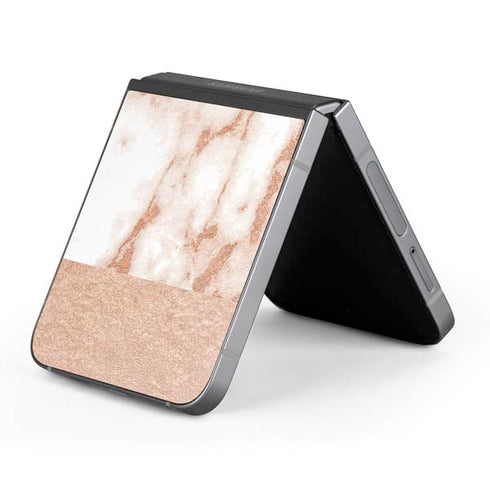 White Rose Gold Marble Galaxy Z Flip6 Skin