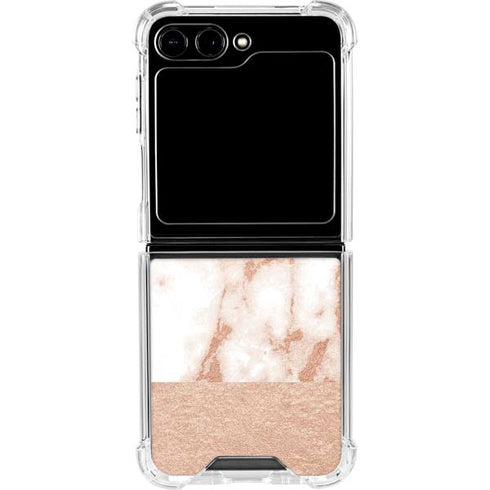 White Rose Gold Marble Galaxy Z Flip6 Clear Case