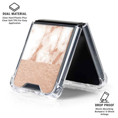 White Rose Gold Marble Galaxy Z Flip6 Clear Case