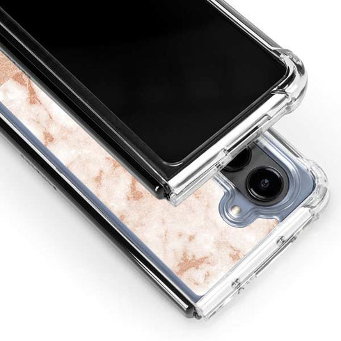White Rose Gold Marble Galaxy Z Fold5 5G Clear Case