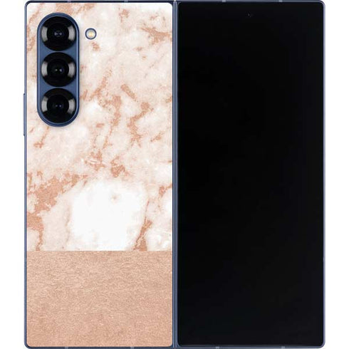 White Rose Gold Marble Galaxy Z Fold6 Skin