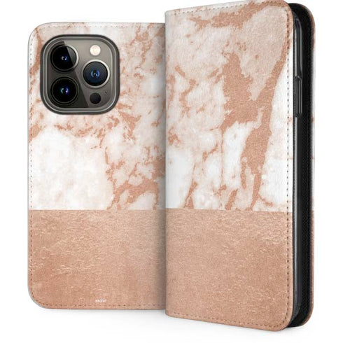 White Rose Gold Marble iPhone 14 Pro Folio Case