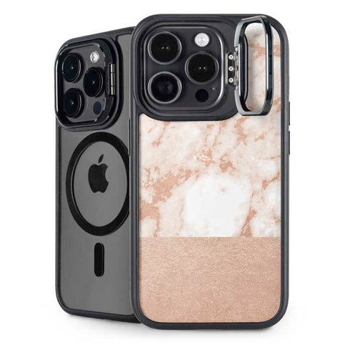 White Rose Gold Marble iPhone 14 Pro Max Kickstand Case