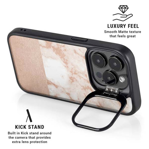 White Rose Gold Marble iPhone 14 Pro Max Kickstand Case