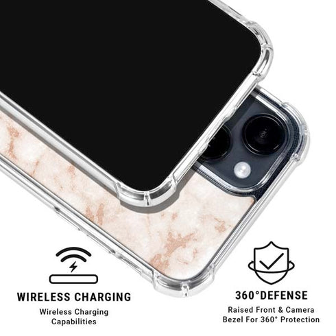 White Rose Gold Marble iPhone 15 Clear Case