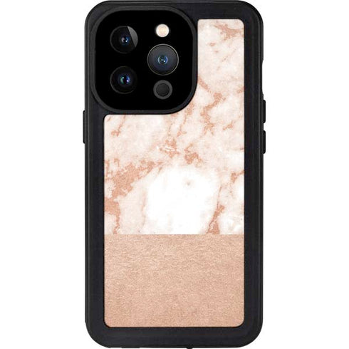 White Rose Gold Marble iPhone 15 Pro Waterproof Case