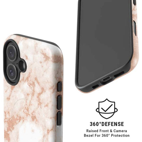 White Rose Gold Marble iPhone 16 Magsafe Impact Case