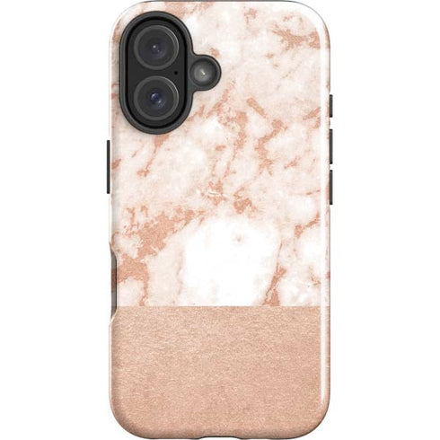 White Rose Gold Marble iPhone 16 Plus Impact Case
