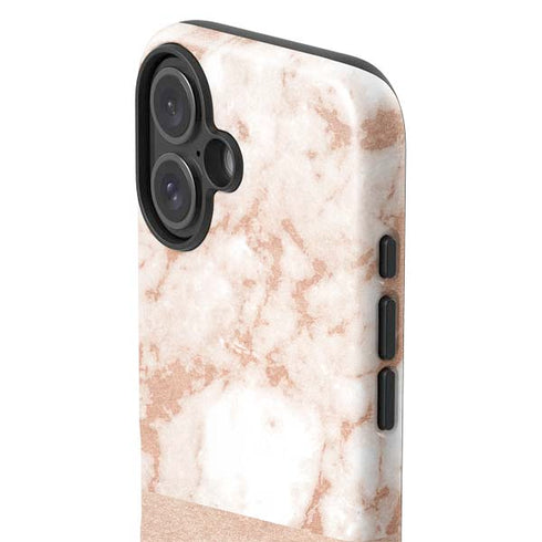 White Rose Gold Marble iPhone 16 Plus Impact Case