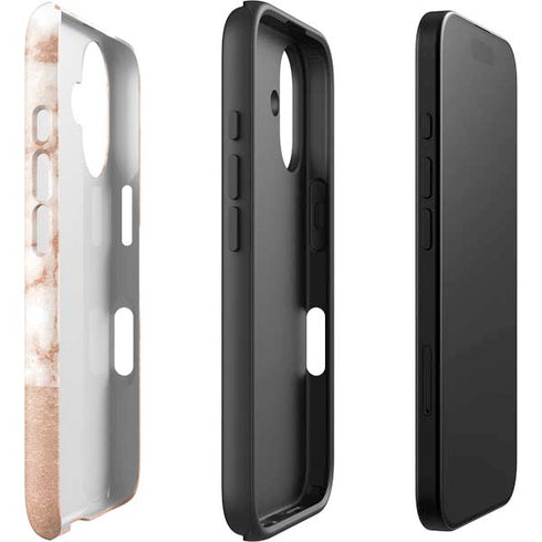 White Rose Gold Marble iPhone 16 Plus Impact Case