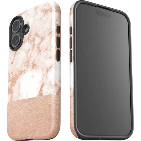 White Rose Gold Marble iPhone 16 Plus Impact Case