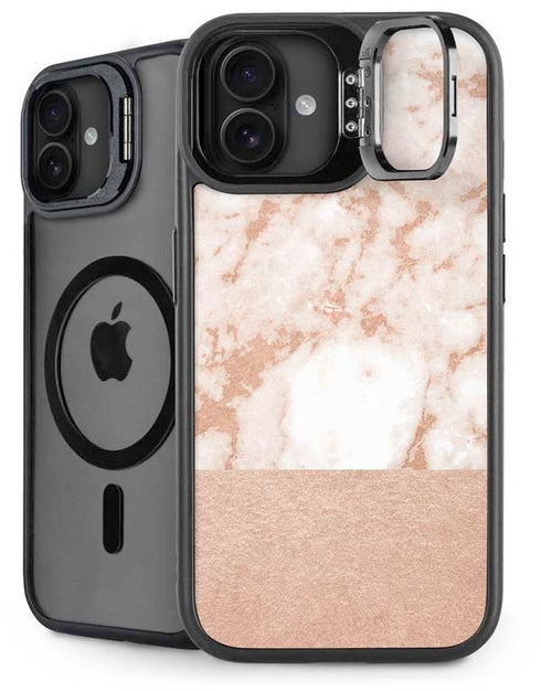 White Rose Gold Marble iPhone 16 Plus Kickstand Case