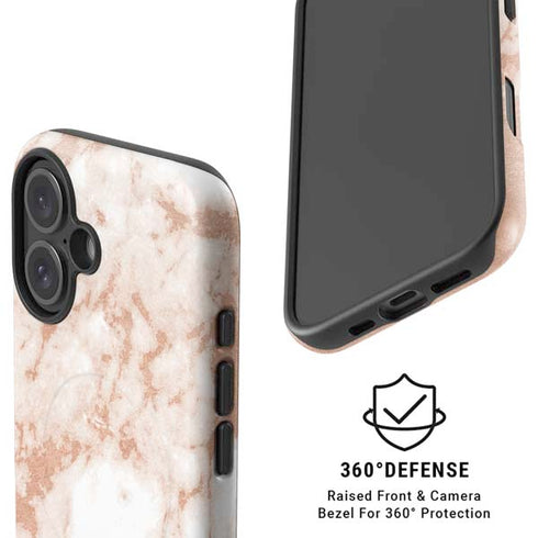 White Rose Gold Marble iPhone 16 Plus Magsafe Impact Case