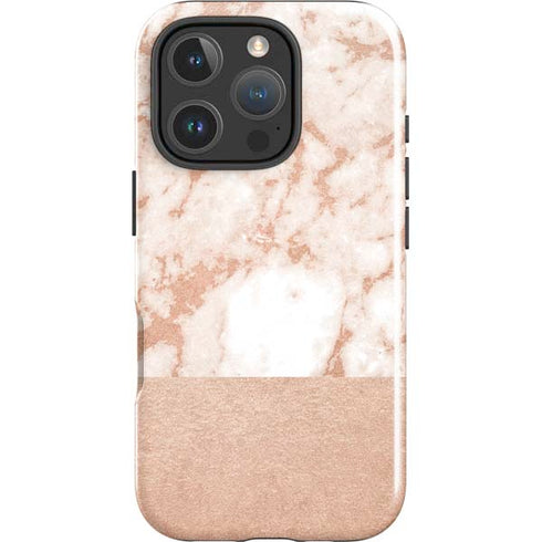 White Rose Gold Marble iPhone 16 Pro Impact Case