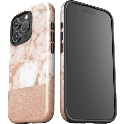 White Rose Gold Marble iPhone 16 Pro Impact Case