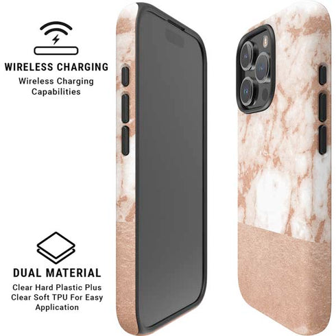 White Rose Gold Marble iPhone 16 Pro Magsafe Impact Case